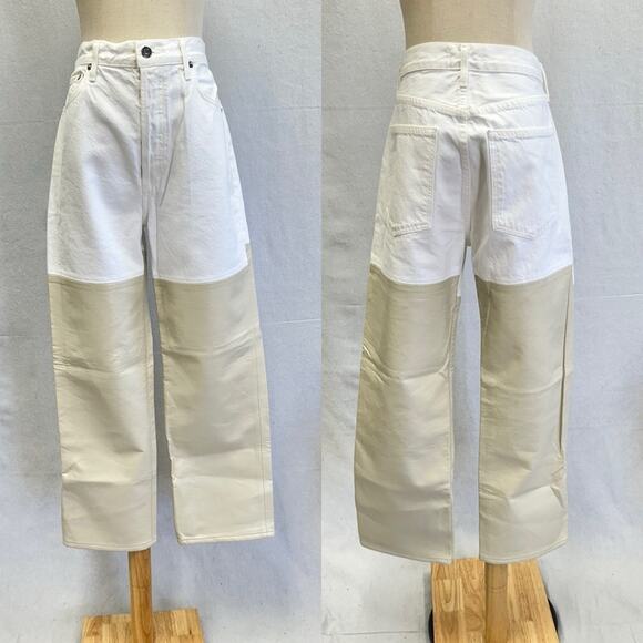 Agolde Pieced Pinch Waist 90's White Denim & Cream Leather Jeans size 29 - Picture 5 of 16